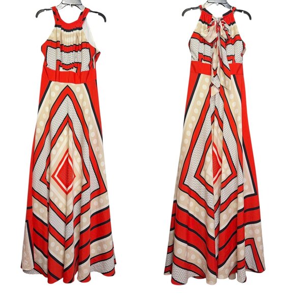 Eliza J Geo Scarf Print Halter Maxi Dress Sleeveless Party Cocktail Sz 2P - Picture 4 of 9